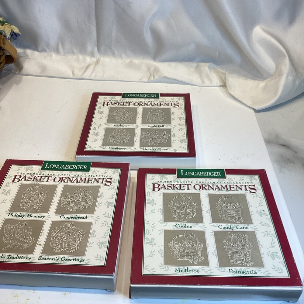 longaberger lot of 3 boxes of 4 basket ornaments new christmas design